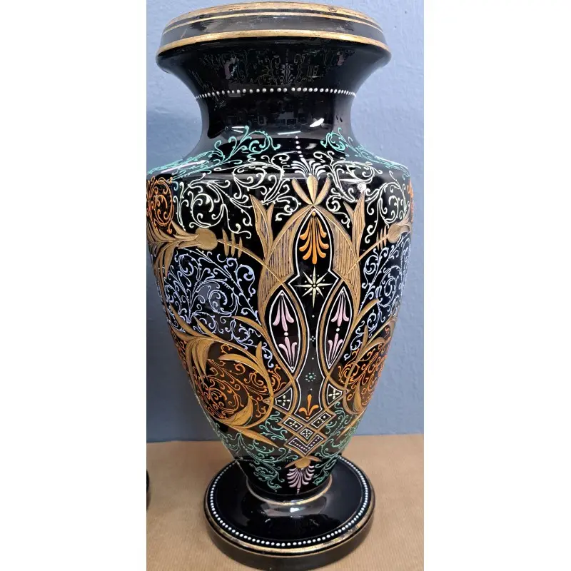 Pareja de jarrones de opalina negra, decoración en relieve, estilo Art Déco, Cerámica y Alfarería · vista 3/11