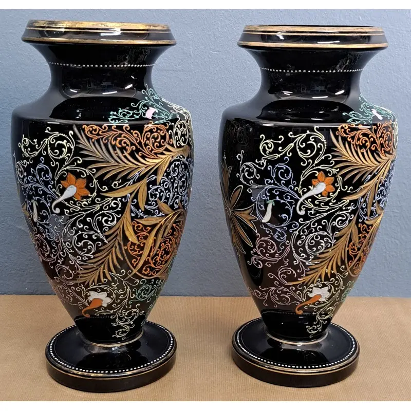 Pareja de jarrones de opalina negra, decoración en relieve, estilo Art Déco, Cerámica y Alfarería · vista 7/11