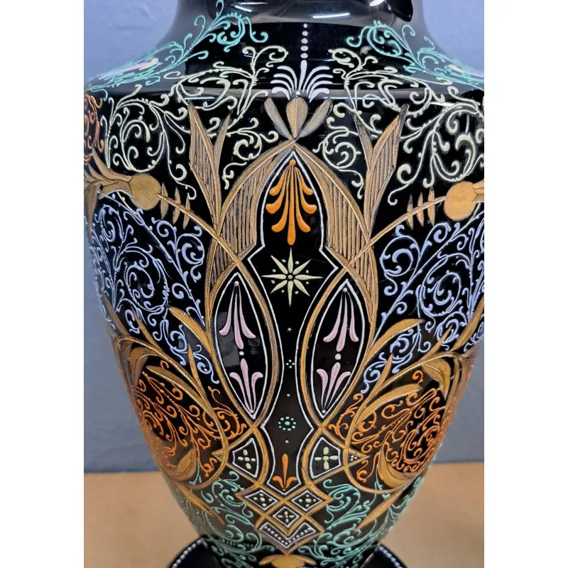 Pareja de jarrones de opalina negra, decoración en relieve, estilo Art Déco, Cerámica y Alfarería · vista 9/11