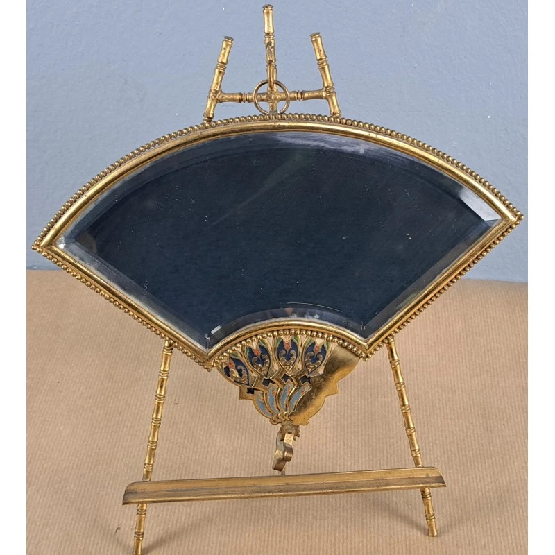 Espejo abanico de tocador en bronce dorado y esmalte, España ca. 1900, Espejos y Marcos, Siglo XIX
