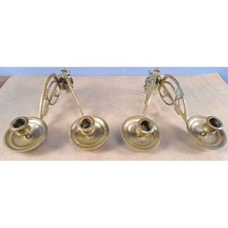 Pareja de candelabros de piano modernistas en bronce, ca. 1900, Iluminación, Siglo XIX