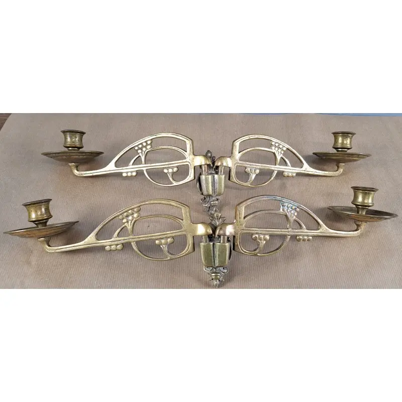 Pareja de candelabros de piano modernistas en bronce, ca. 1900, Iluminación, Siglo XIX · vista 10/12