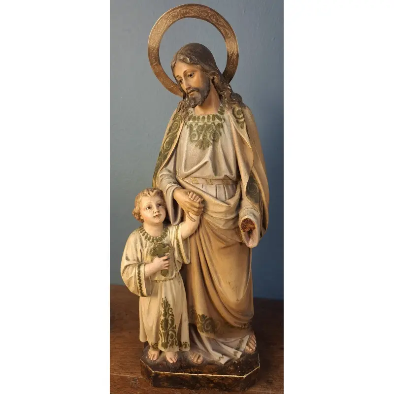 San José con el Niño Jesús, figura de Olot, finales del S. XIX, Objetos Decorativos, Siglo XIX · vista 2/11