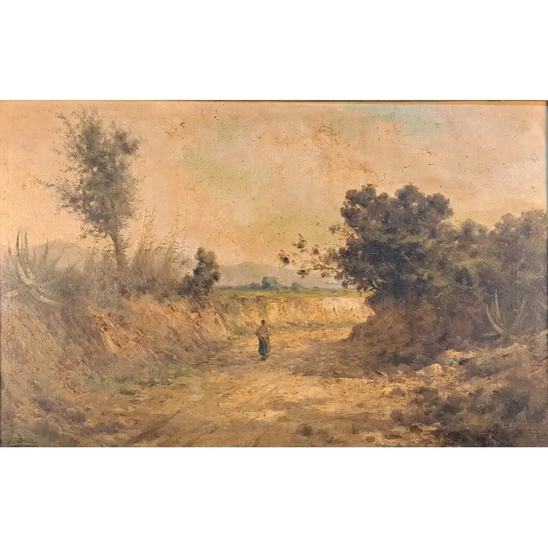 Escaleta catalana – óleo sobre lienzo, paisaje rural, finales S. XIX, Arte y Pintura, Siglo XIX · vista 2/12