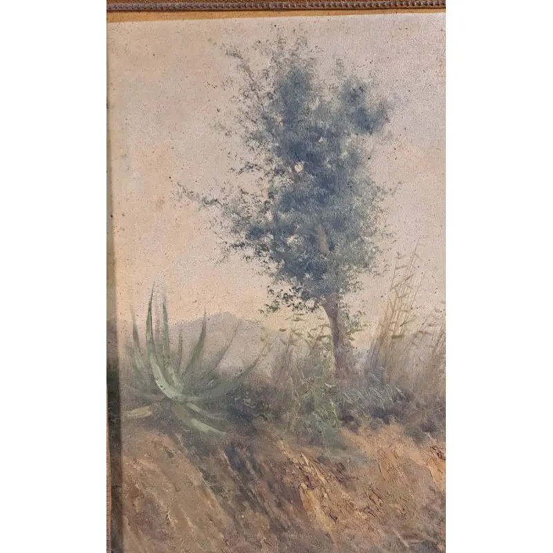 Escaleta catalana – óleo sobre lienzo, paisaje rural, finales S. XIX, Arte y Pintura, Siglo XIX · vista 10/12