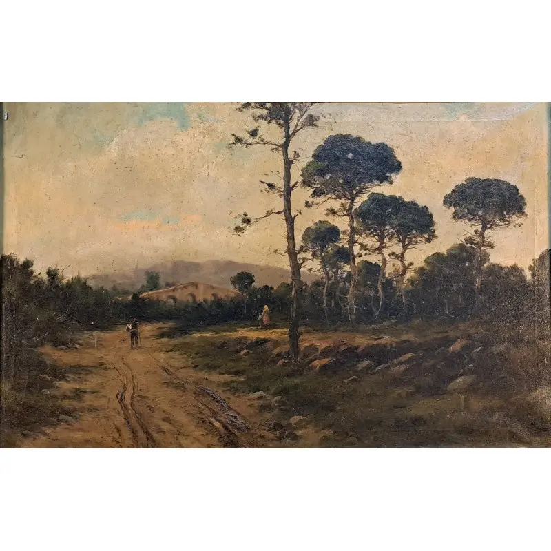 Escaleta catalana – óleo sobre lienzo, paisaje, finales S. XIX, Arte y Pintura, Siglo XIX