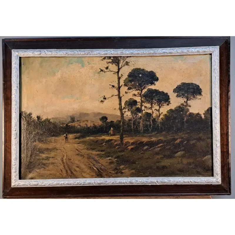 Escaleta catalana – óleo sobre lienzo, paisaje, finales S. XIX, Arte y Pintura, Siglo XIX · vista 2/12