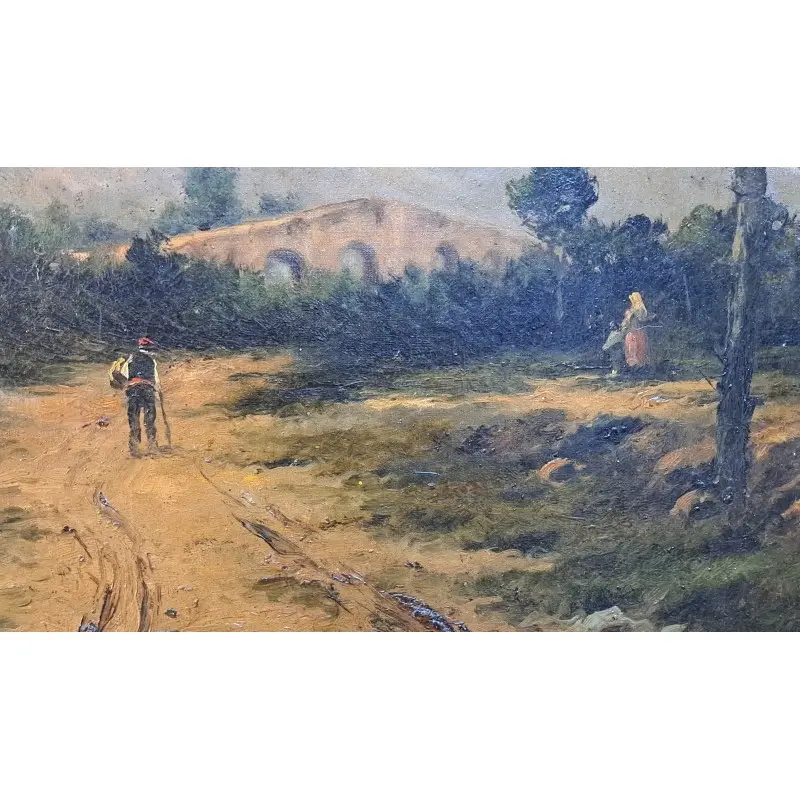 Escaleta catalana – óleo sobre lienzo, paisaje, finales S. XIX, Arte y Pintura, Siglo XIX · vista 6/12