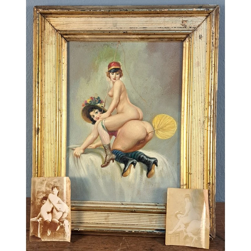 Joan Gil i Gil (1900–1984) – óleo erótico sobre tabla, Arte y Pintura