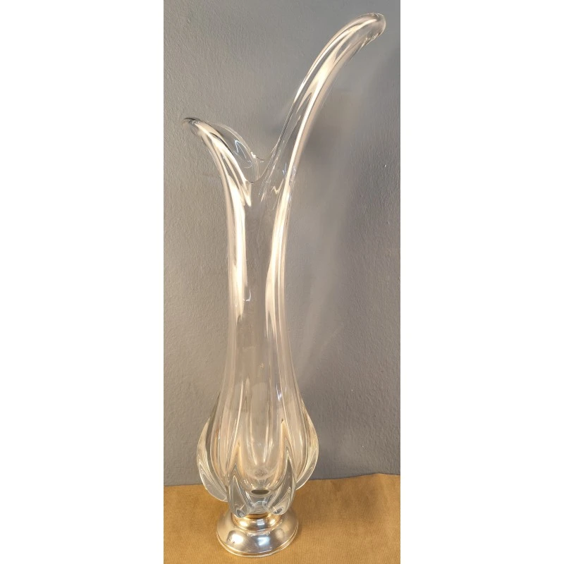 Jarrón de cristal soplado vintage con base de plata, 60 cm altura, Plata y Joyería
