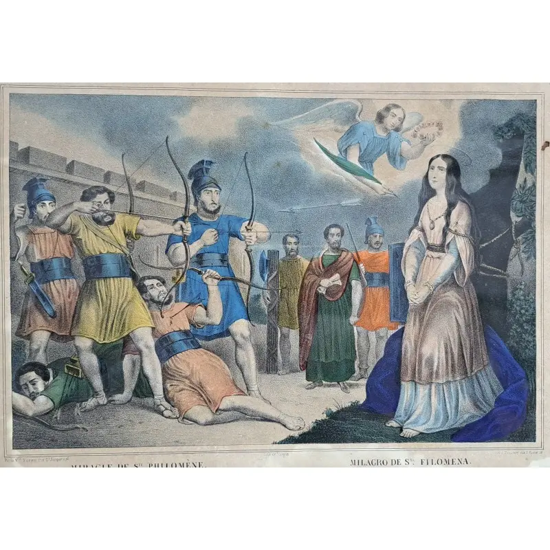4 grabados, el martirio de Santa Filomena, siglo XIX, Religioso y Devocional, Siglo XIX · vista 8/12