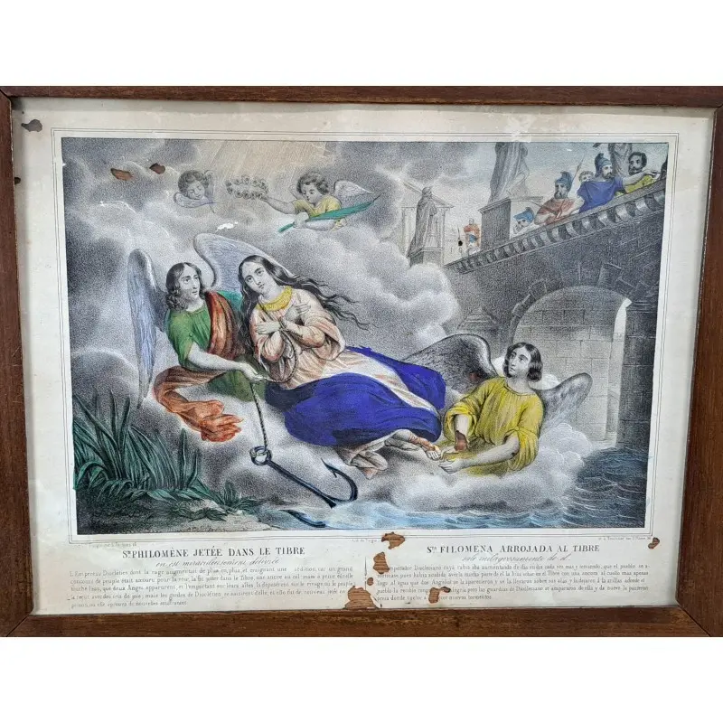 4 grabados, el martirio de Santa Filomena, siglo XIX, Religioso y Devocional, Siglo XIX · vista 9/12