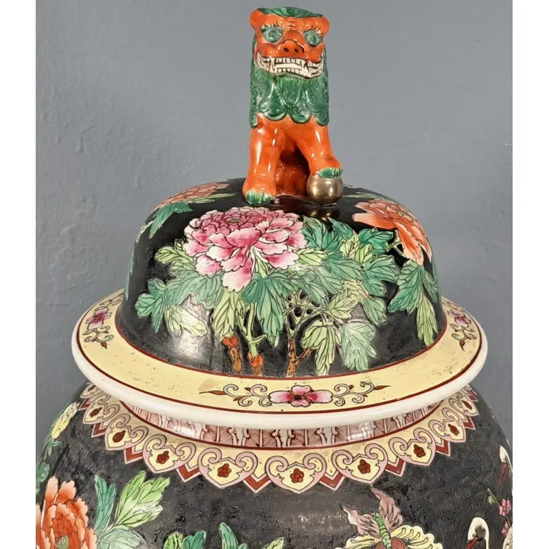 Gran Jarrón oriental de porcelana con león guardián, 86 cm, Cerámica y Alfarería