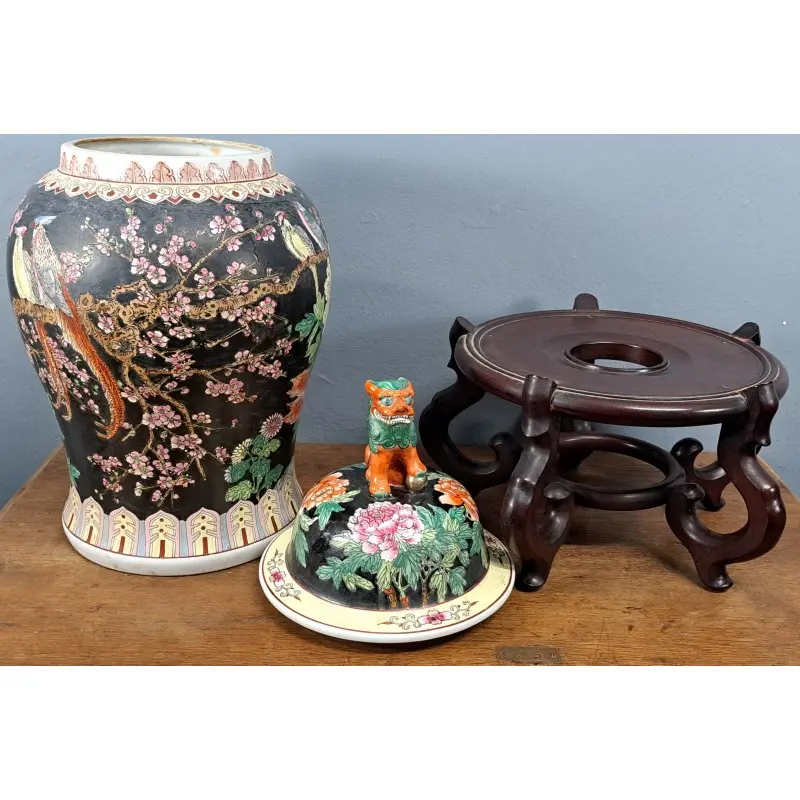 Gran Jarrón oriental de porcelana con león guardián, 86 cm, Cerámica y Alfarería · vista 9/12