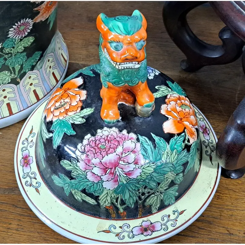 Gran Jarrón oriental de porcelana con león guardián, 86 cm, Cerámica y Alfarería · vista 10/12