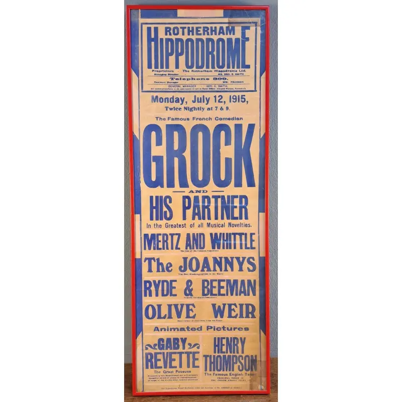 Cartel Rotherham Hippodrome – Grock y otros artistas – 12 julio 1915