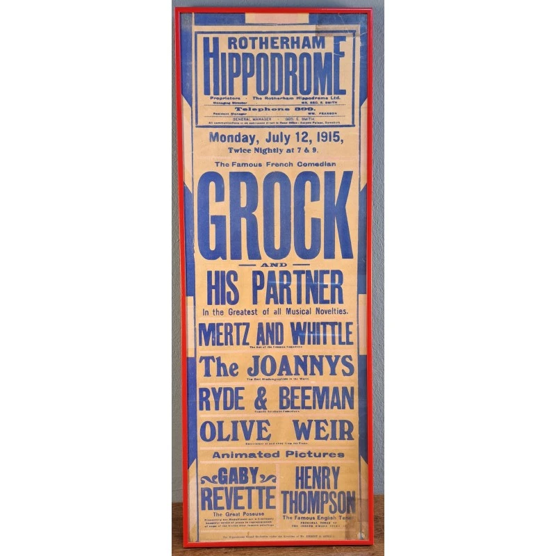 Cartel Rotherham Hippodrome – Grock y otros artistas – 12 julio 1915