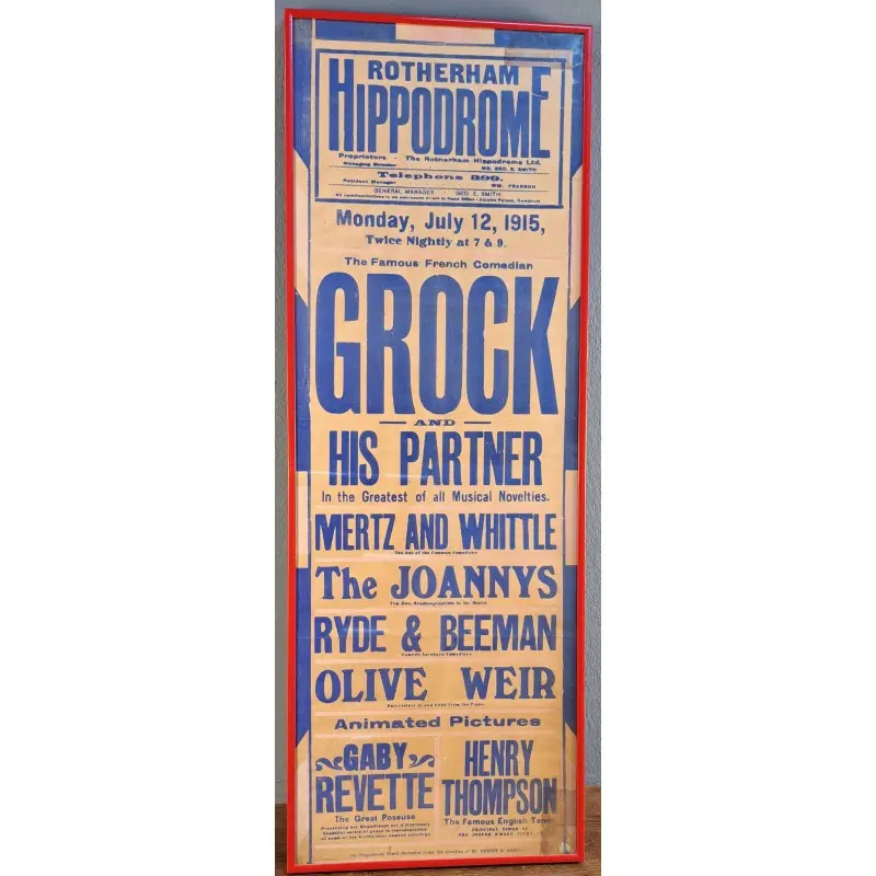 Cartel Rotherham Hippodrome – Grock y otros artistas – 12 julio 1915 · vista 2/8
