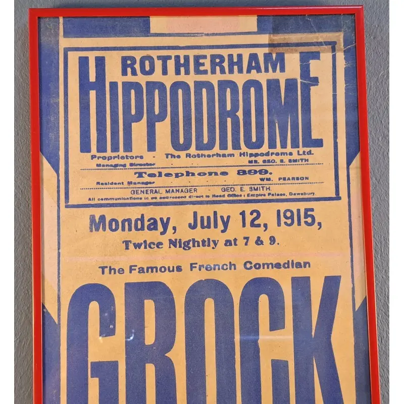 Cartel Rotherham Hippodrome – Grock y otros artistas – 12 julio 1915 · vista 3/8