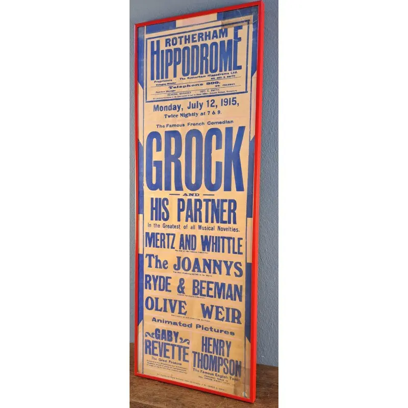 Cartel Rotherham Hippodrome – Grock y otros artistas – 12 julio 1915 · vista 7/8