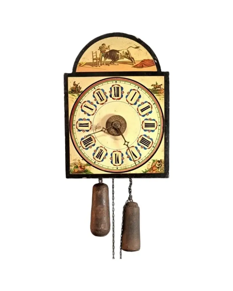 Reloj de pared ratera con escenas taurinas, siglo XIX o principios del XX