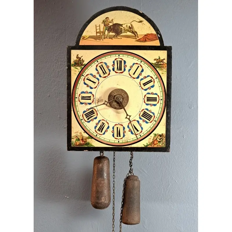 Reloj de pared ratera con escenas taurinas, siglo XIX o principios del XX, Relojes, Siglo XIX