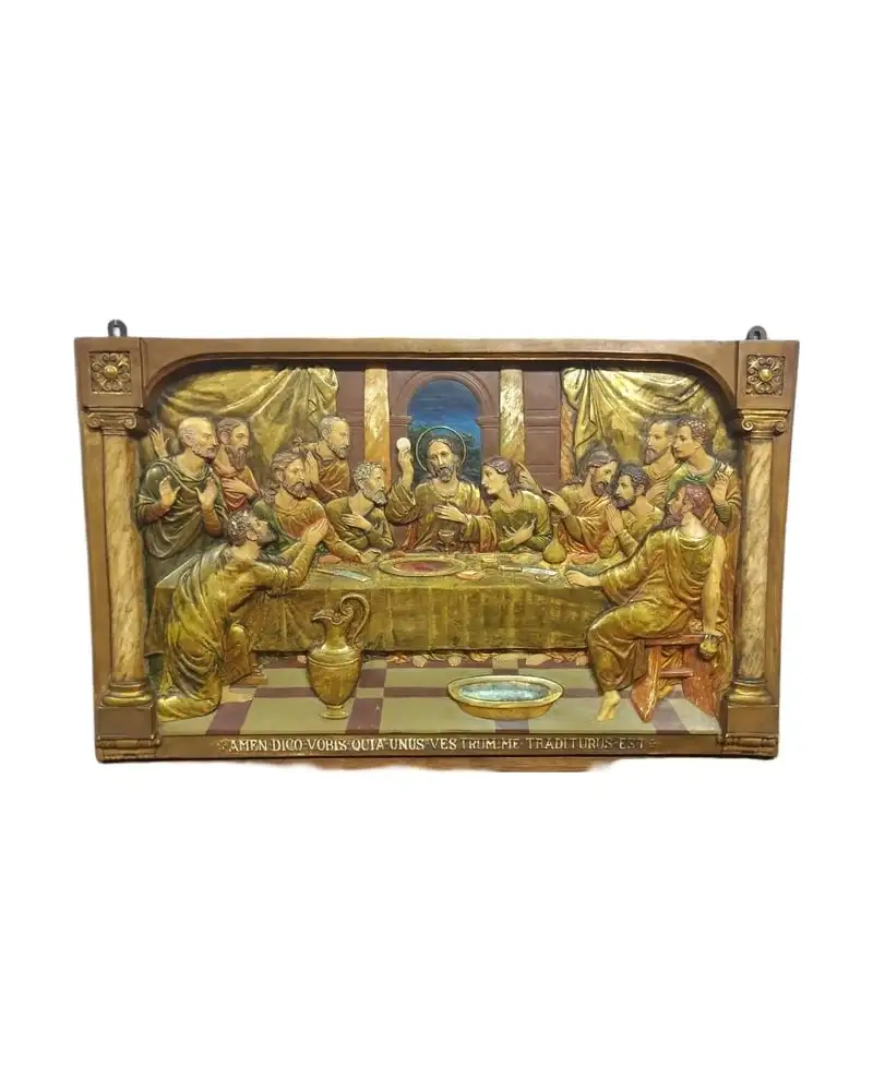 Santa cena de estuco relieve policromado principios siglo XX