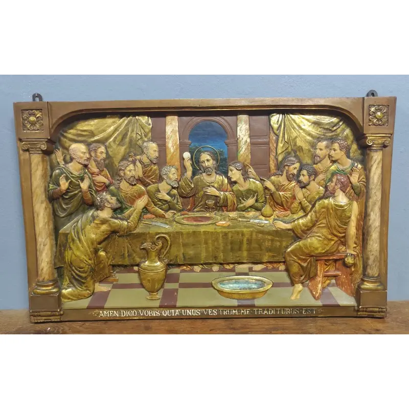 Santa cena de estuco relieve policromado principios siglo XX, Religioso y Devocional, Siglo XX · vista 2/5
