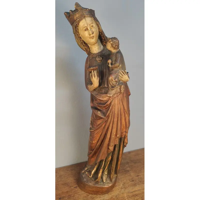 Imagen Virgen de estuco estilo románico 63 cm altura, principios siglo XX, Religioso y Devocional, Siglo XX