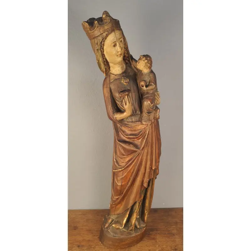 Imagen Virgen de estuco estilo románico 63 cm altura, principios siglo XX, Religioso y Devocional, Siglo XX · vista 2/12