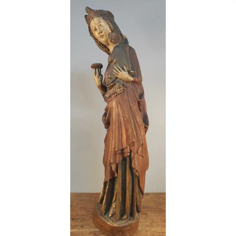 Imagen Virgen de estuco estilo románico 63 cm altura, principios siglo XX, Religioso y Devocional, Siglo XX · vista 6/12