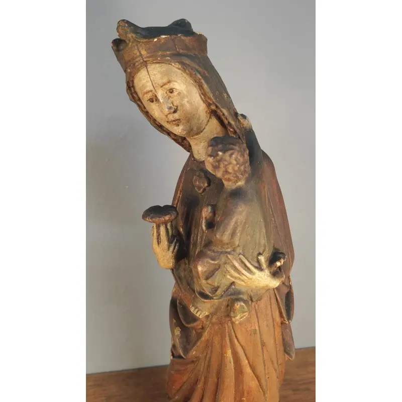 Imagen Virgen de estuco estilo románico 63 cm altura, principios siglo XX, Religioso y Devocional, Siglo XX · vista 7/12