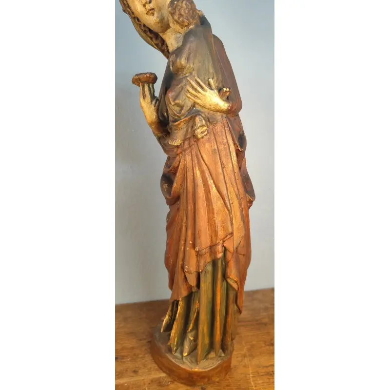 Imagen Virgen de estuco estilo románico 63 cm altura, principios siglo XX, Religioso y Devocional, Siglo XX · vista 8/12