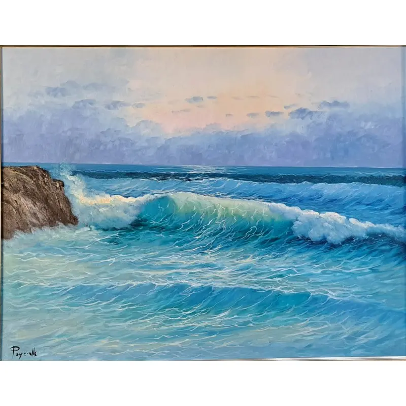 Gran Óleo sobre lienzo firmado Payeralls, marina con oleaje, siglo XX, Arte y Pintura, Siglo XX