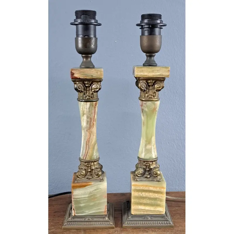 Pareja de lámparas de ónix y bronce, estilo clásico, Iluminación · vista 2/10