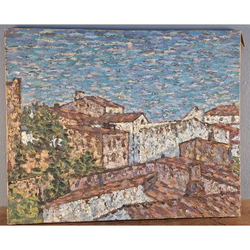 Óleo sobre lienzo, paisaje mediterráneo. Escuela catalana, mediados del siglo XX, Arte y Pintura, Siglo XX · vista 2/5