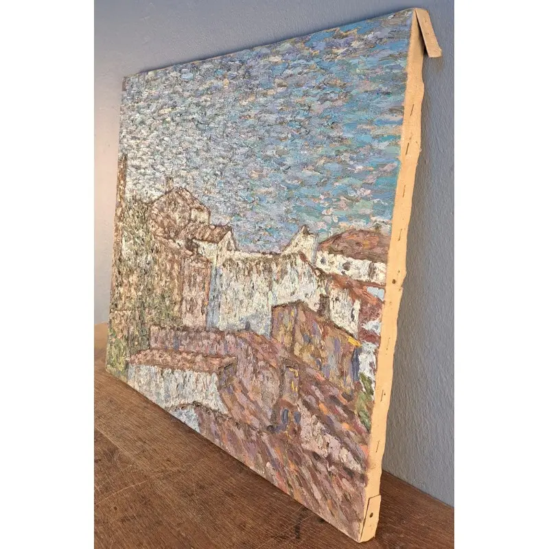 Óleo sobre lienzo, paisaje mediterráneo. Escuela catalana, mediados del siglo XX, Arte y Pintura, Siglo XX · vista 4/5