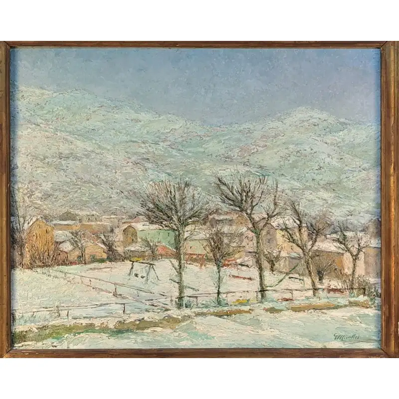 Vicenç Miralles Gacia (1912-1993). Óleo sobre tabla. Paisaje nevado