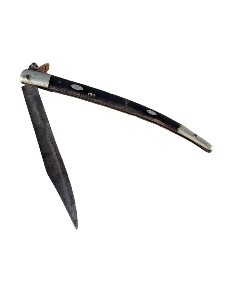 Navaja española siglo XIX de asta y acero, gran tamaño, 27,5 cm abierta