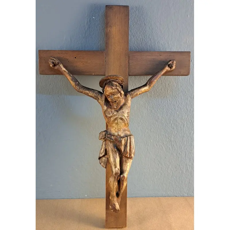 Cristo Crucificado en madera tallada policromada del siglo XVIII, Religioso y Devocional, Siglo XVIII
