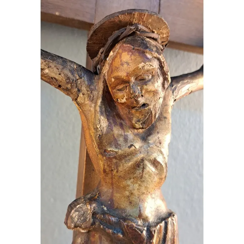Cristo Crucificado en madera tallada policromada del siglo XVIII, Religioso y Devocional, Siglo XVIII · vista 5/12
